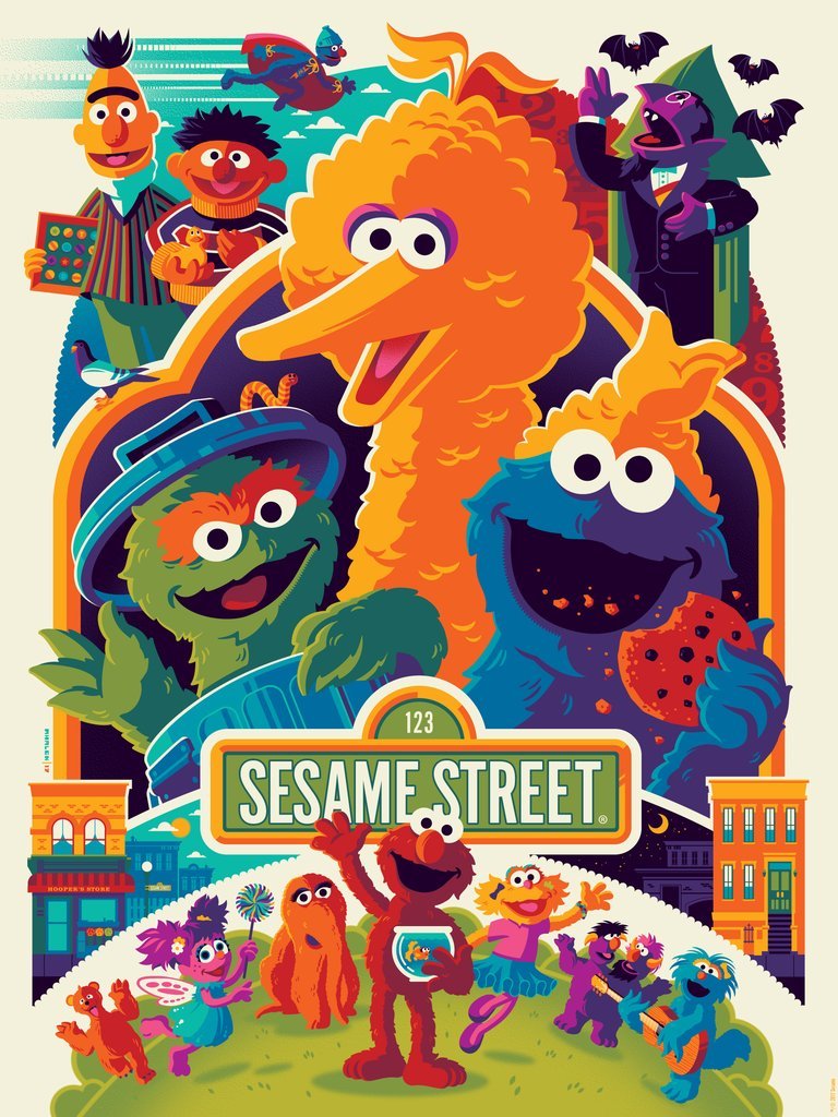 Sesame Street by Tom Whalen Standard Edition Screen Print FRAMED