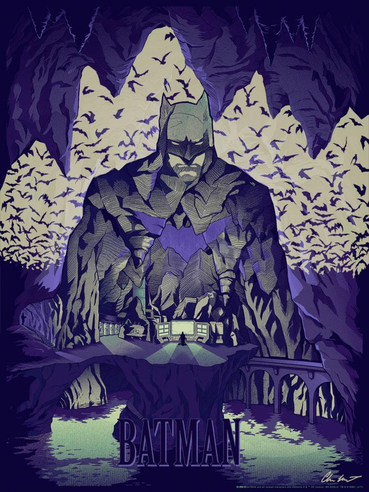 Batcave by Chris Kawagiwa Batman vs Superman GID Lithograph
