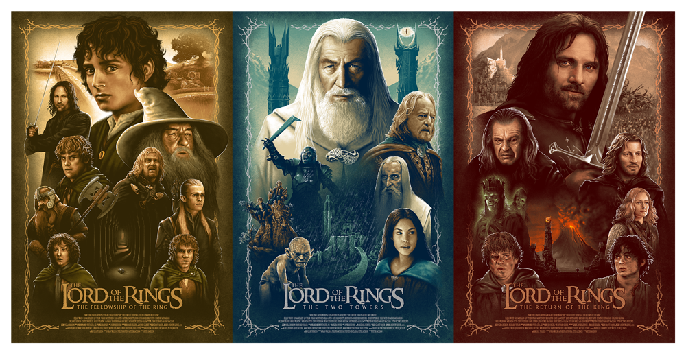 Lord Of The Rings: Trilogy by Adam Rabalais Screen Print Set