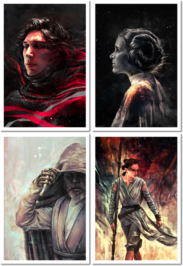 "Rey, Kylo, Luke & Leia" by Alice X. Zhang Star Wars Timed Set of 4 Giclee Prints - Limited Art Prints