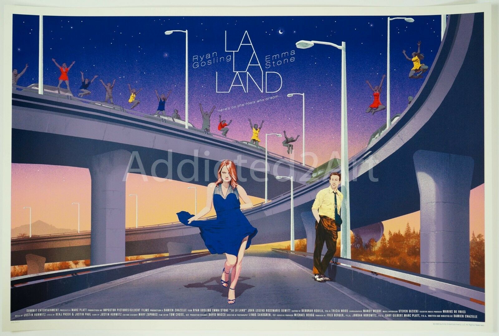 Here's To the Fools Who Dream by Stan and Vince La La Land Night Time Variant Screen Print